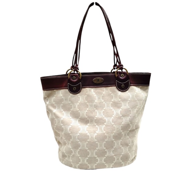 Celine Handbags - Celine Triomphe Cream and Brown Tote Bag EUC